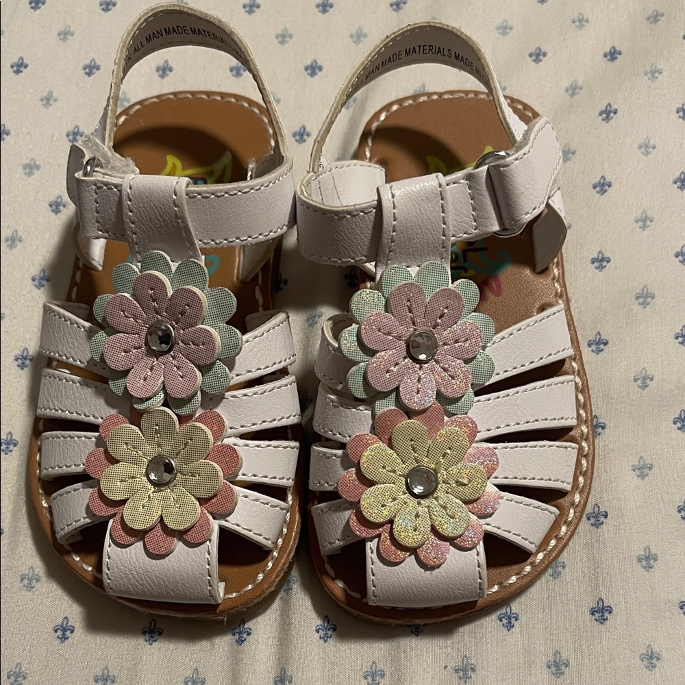 Rachel Shoes White Sandals with Pastel Floral Accents